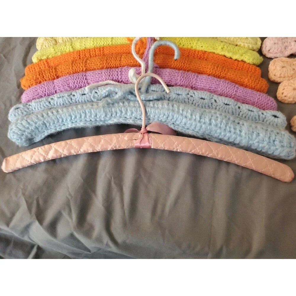 Lot Of 18 Vintage Hand Crocheted Wooden Hangers Yarn Covered 70’s Boho